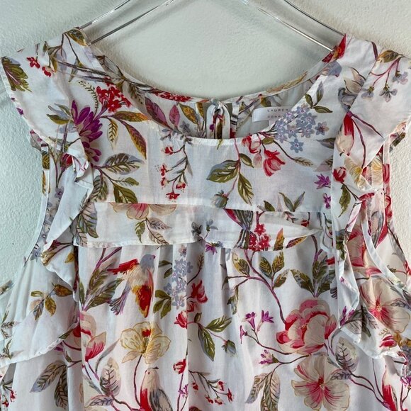 LC Lauren Conrad Floral Ruffle Trim Sleeveless Top Size Medium - Picture 3 of 12